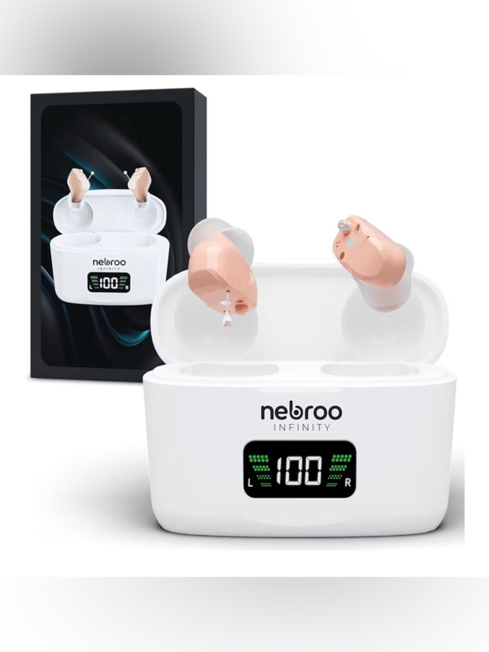 NEBROO Infinity Hearing Aid & Amplifier|4-in-1 Environment Settings 19 H Battery